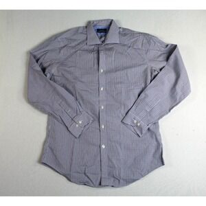 Esquire Men Blue Plaid Casual Button Down Collared Long Sleeve Size 16 34/35